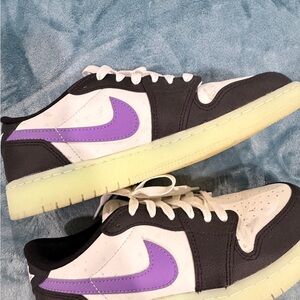 Nike Black and White Shoes with Purple Logo (glow in the dark)